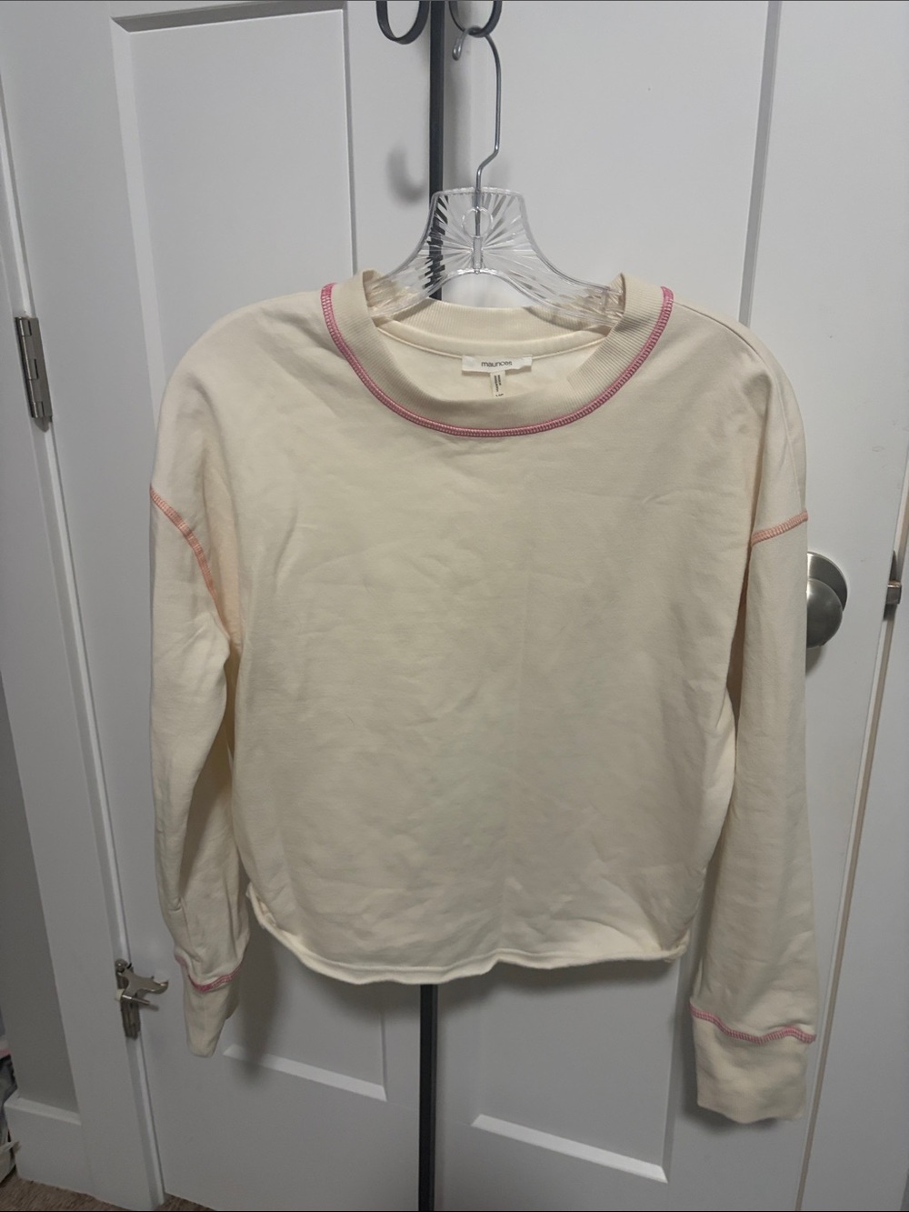 Maurices Cream Pullover Sweatshirt with Pink Contrast Stitching